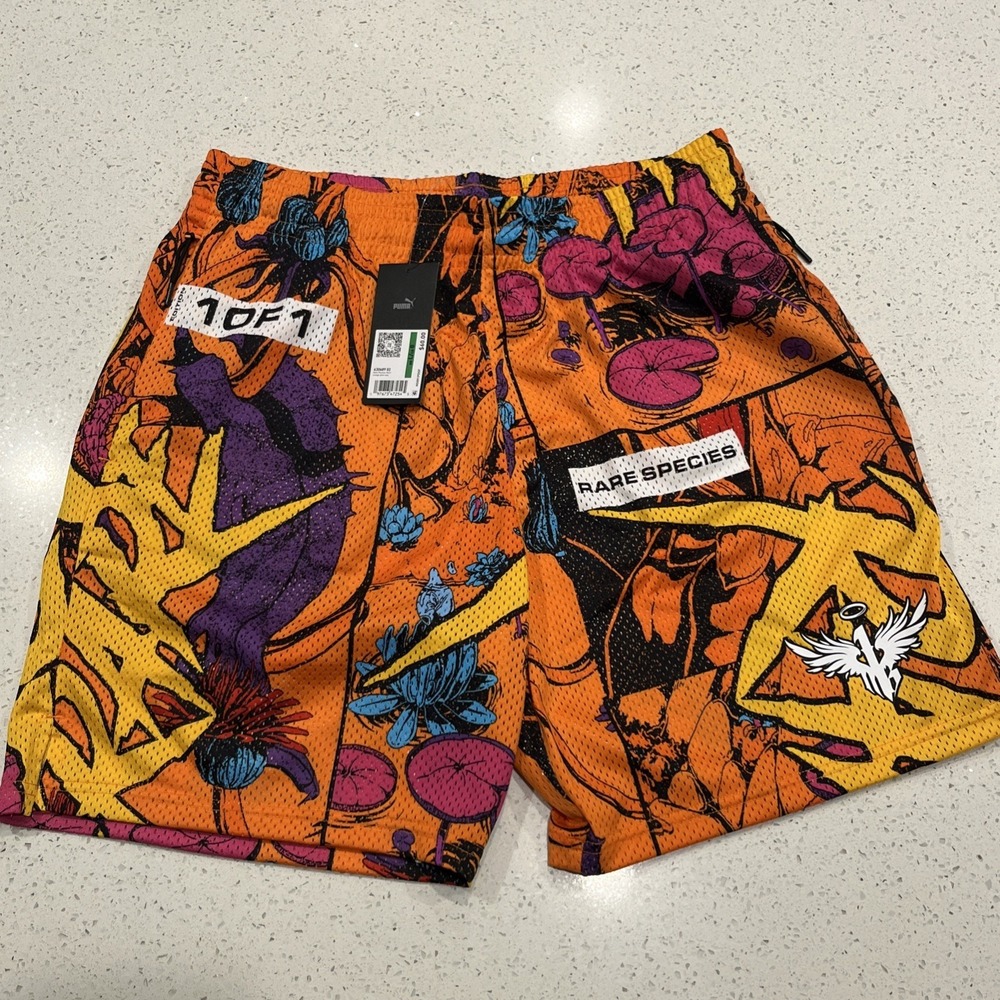 Puma LaMelo Men's Phoenix Basketball Shorts Orange Glow Size Large 630689-02